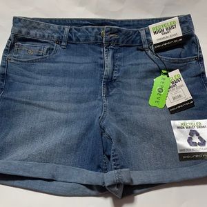 Poured in blue recycled high waist premium denim jean short size 14